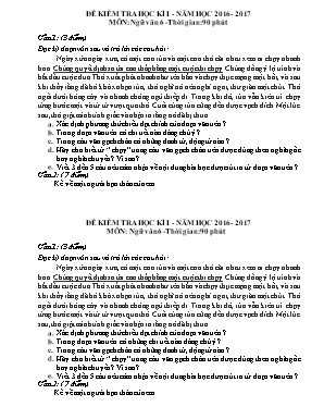 Đề thi khảo sát chất lượng học kì I môn Ngữ văn Lớp 6 - Năm học 2016-2017 - Trường THCS Lê Mao (Có đáp án)